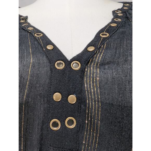 Rock & Republic Black Gold Metallic Stripe Semi-Sheer Blouse Size S - Picture 2 of 8